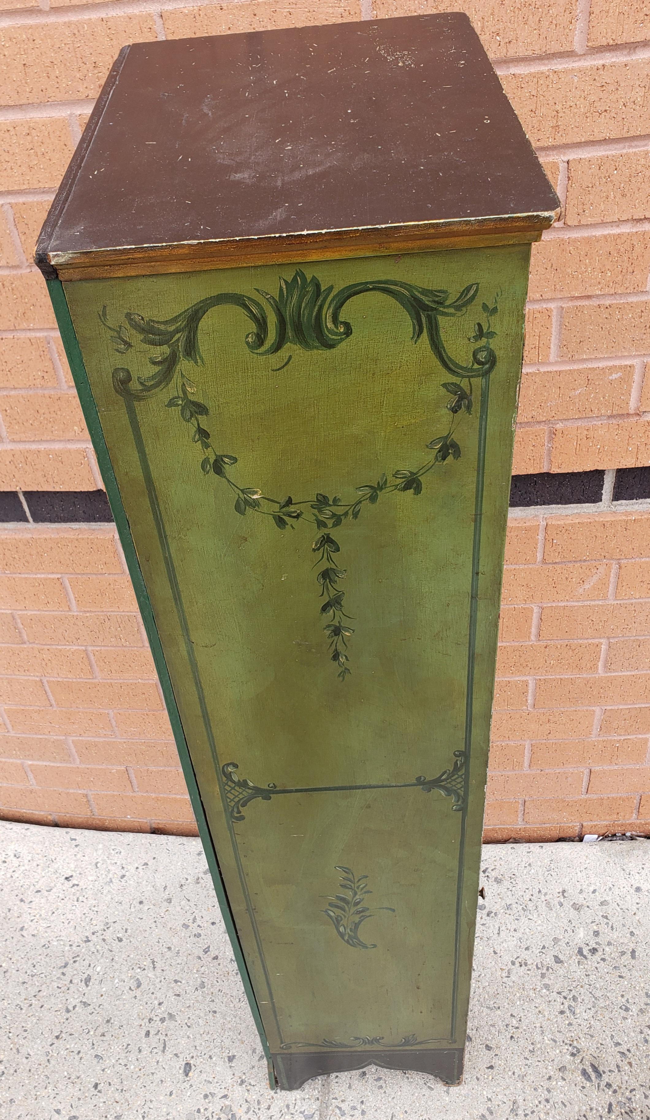 Brass 1920s Venetian Rococo Style Polychrome Hand Painted Cabinet À Abattant