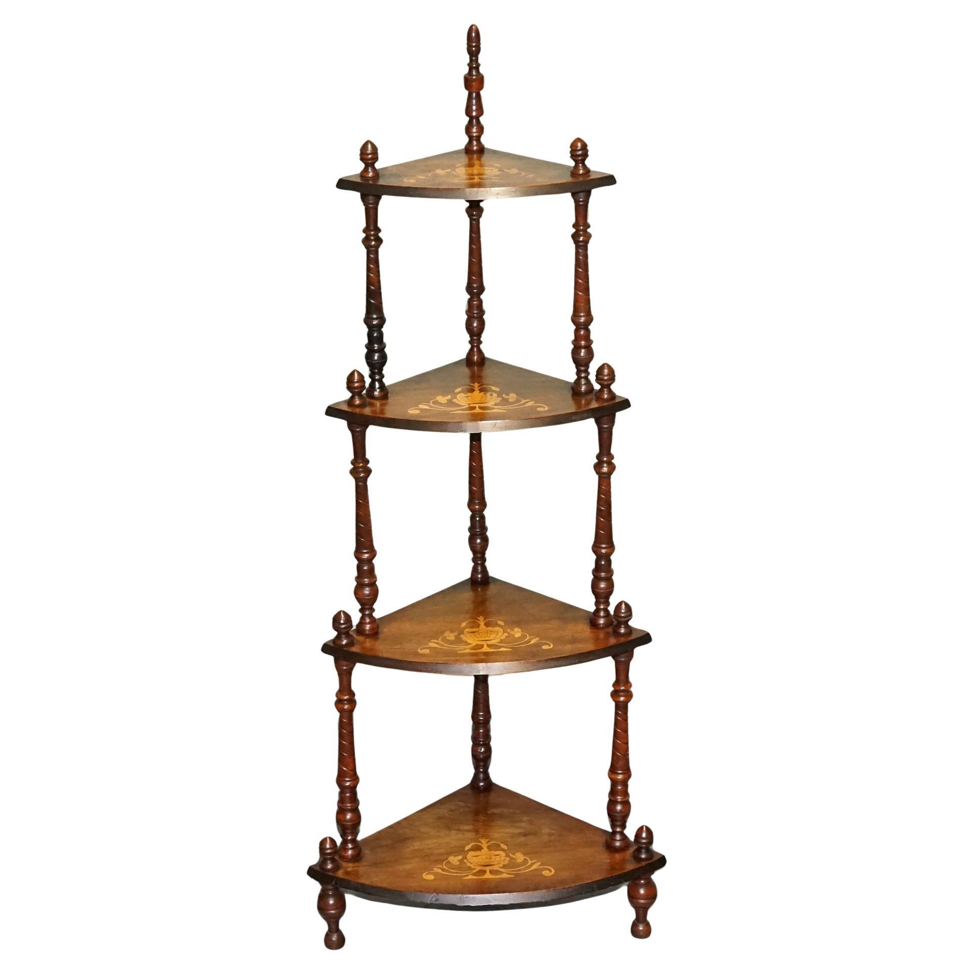 1920 VICTORIANA INLAID HARDWOOD CORNER ETAGERE 4 TIER STAND DISPLAY