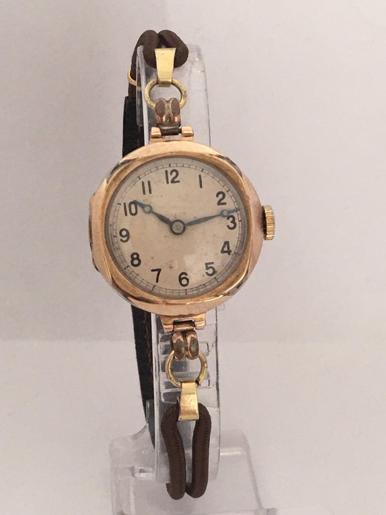 1920s Vintage 9 Karat Gold Manual Winding Ladies Trench Watch For Sale ...