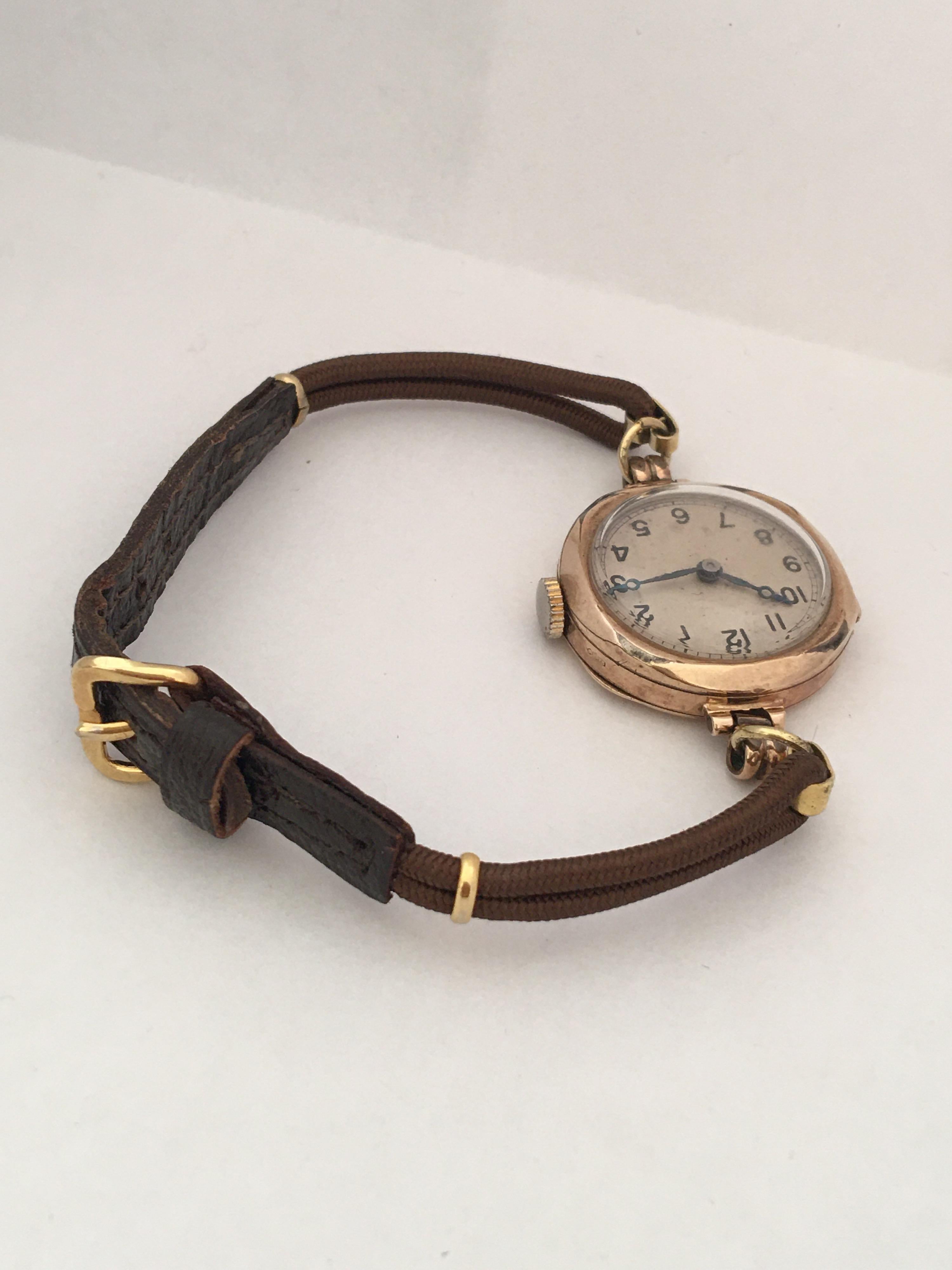 1920s Vintage 9 Karat Gold Manual Winding Ladies Trench Watch 1