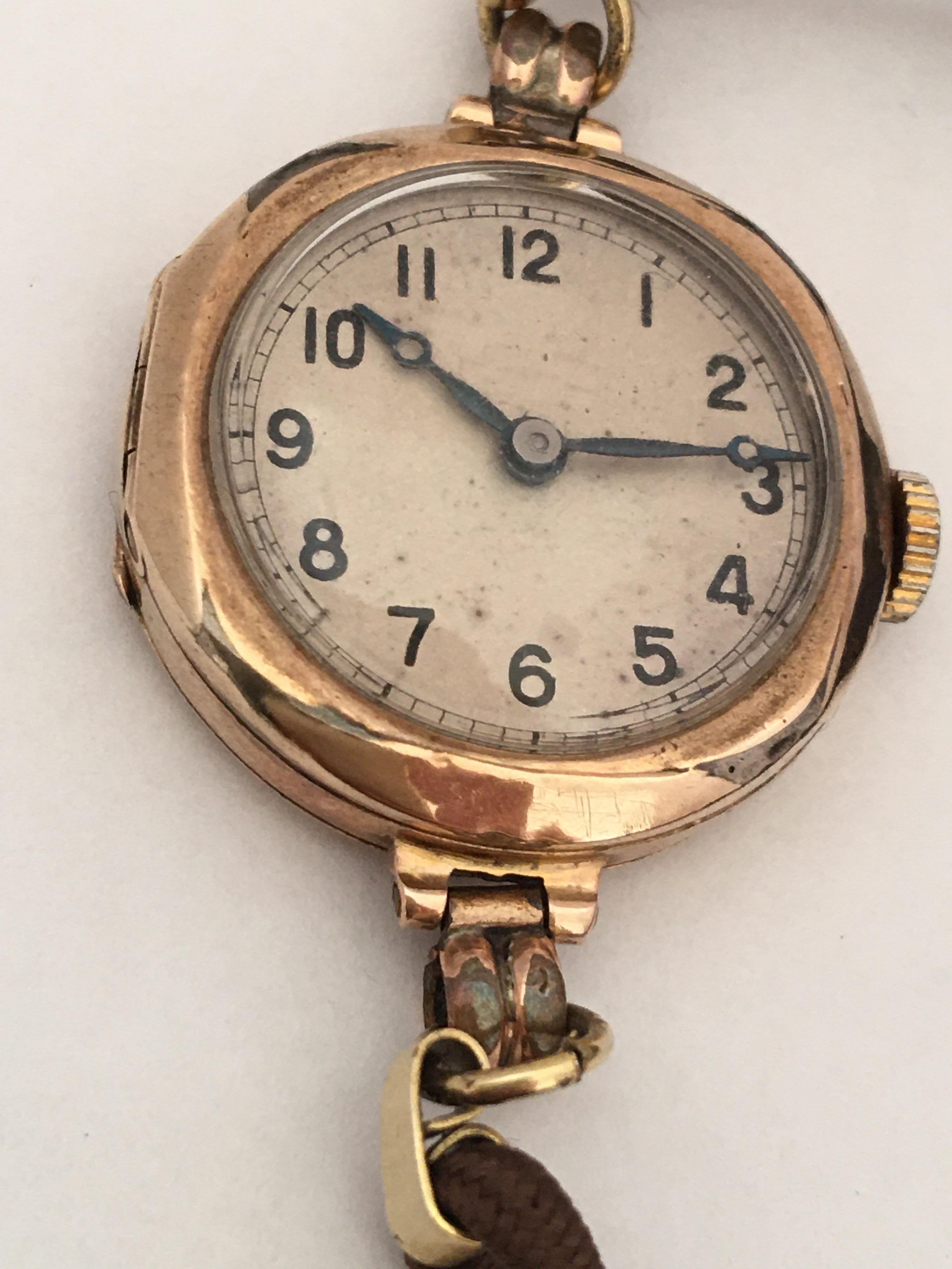 1920s Vintage 9 Karat Gold Manual Winding Ladies Trench Watch 2