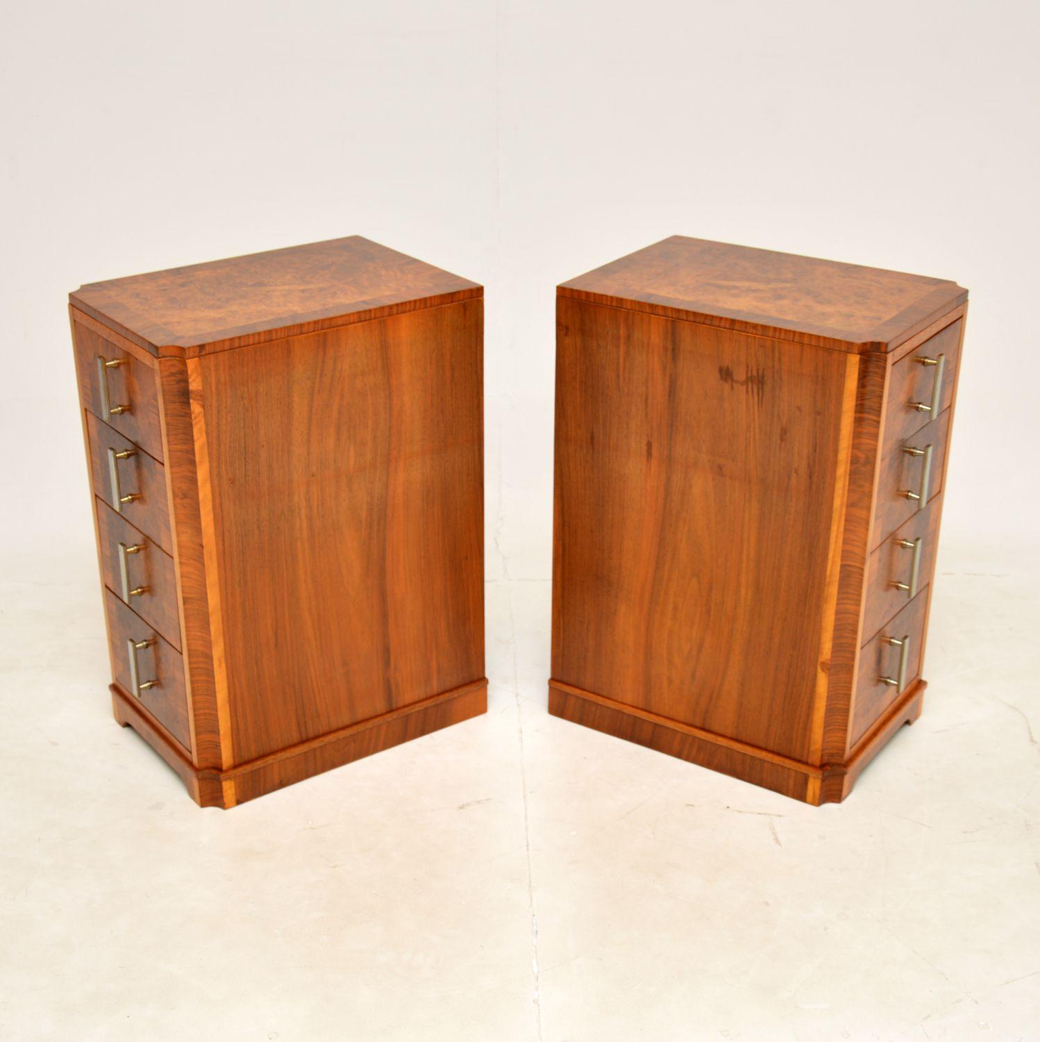 1920s Vintage Art Deco Burr Walnut Bedside Chests In Good Condition In London, GB