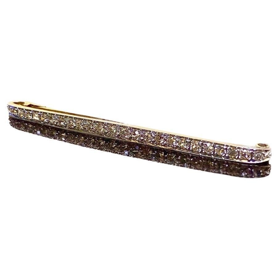1920's Vintage Art Deco Platinum 18K Yellow Gold Old European Diamond Tie Bar  For Sale