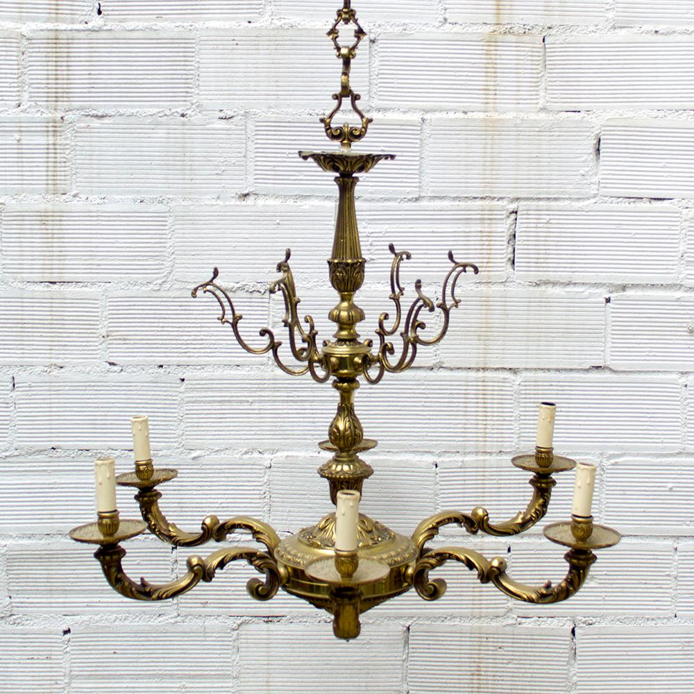 Spanish 1920s Vintage Baroque Style Bronze Chandelier For Sale