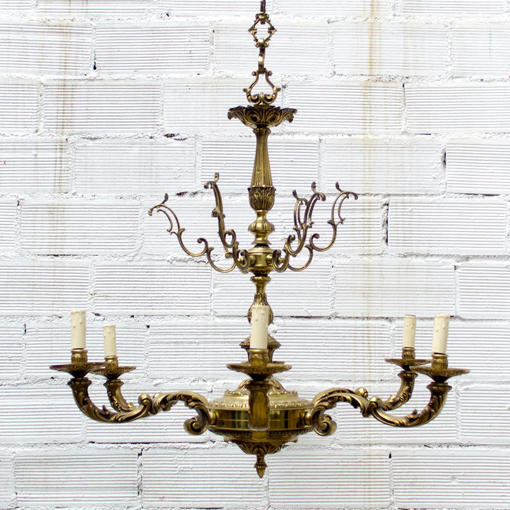 1920s Vintage Baroque Style Bronze Chandelier In Good Condition For Sale In Barcelona, Barcelona