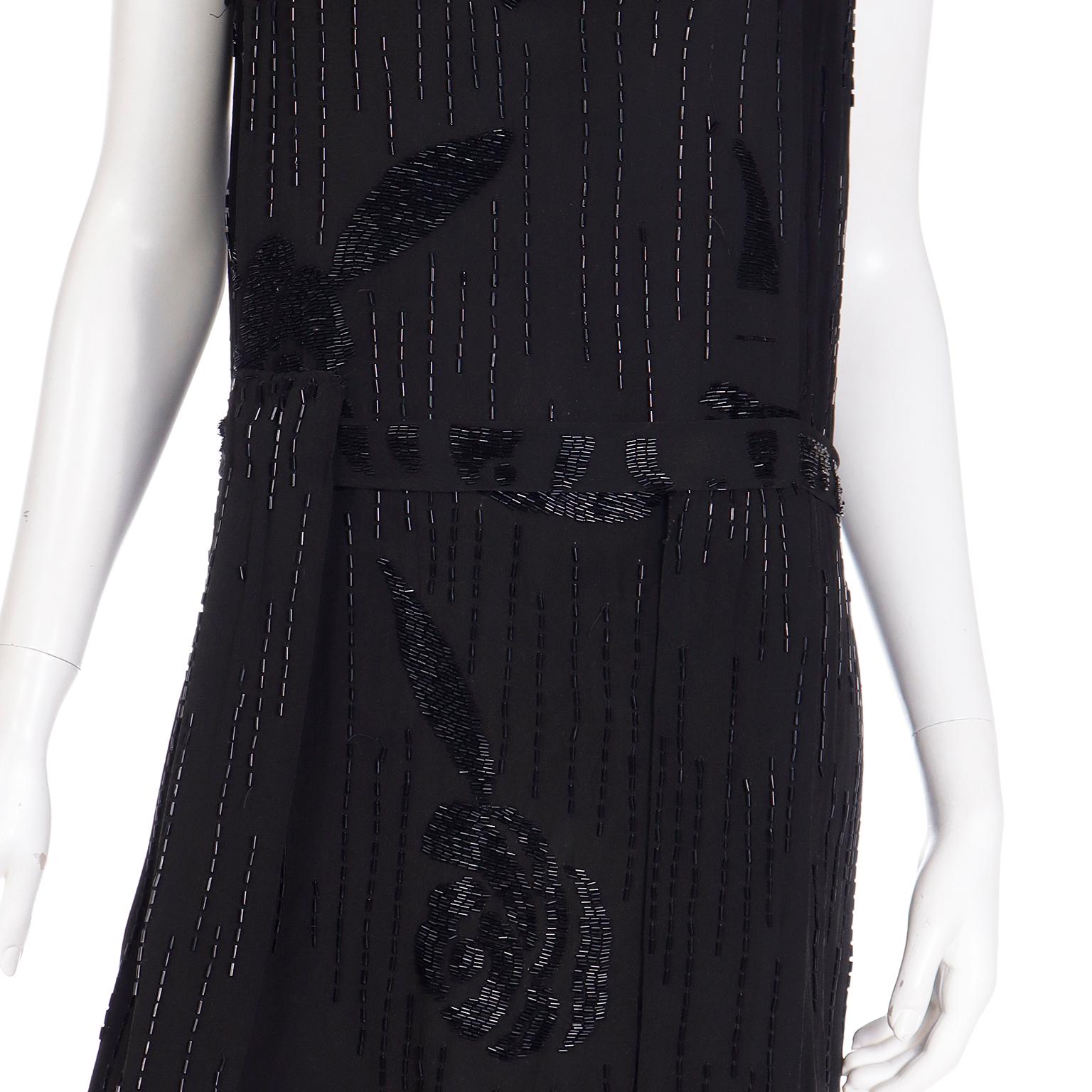 1920s Vintage Beaded Black Evening Dress 6
