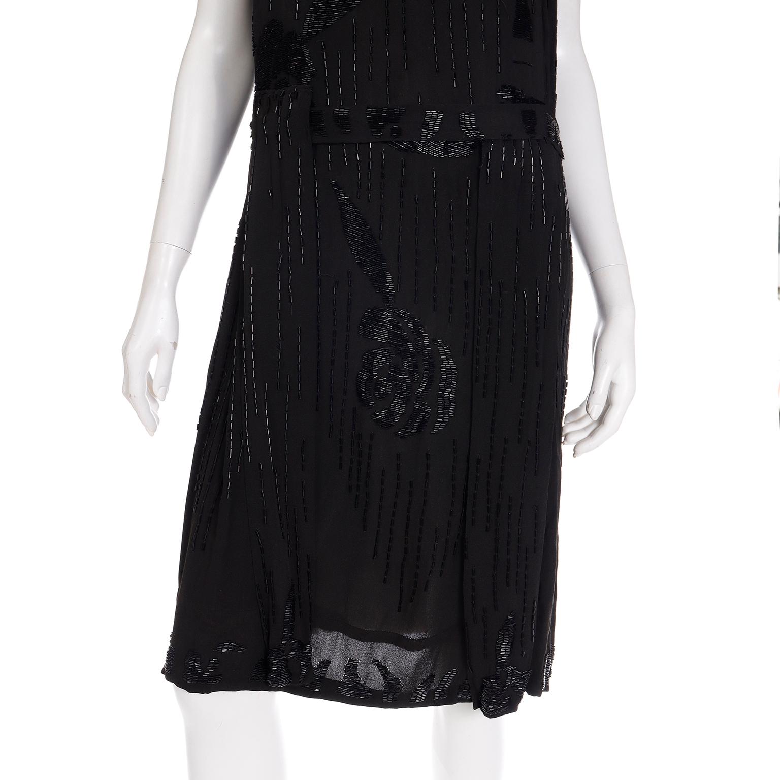 1920s Vintage Beaded Black Evening Dress 8