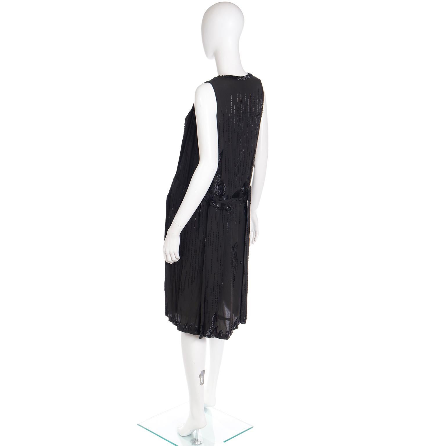 1920s Vintage Beaded Black Evening Dress 3