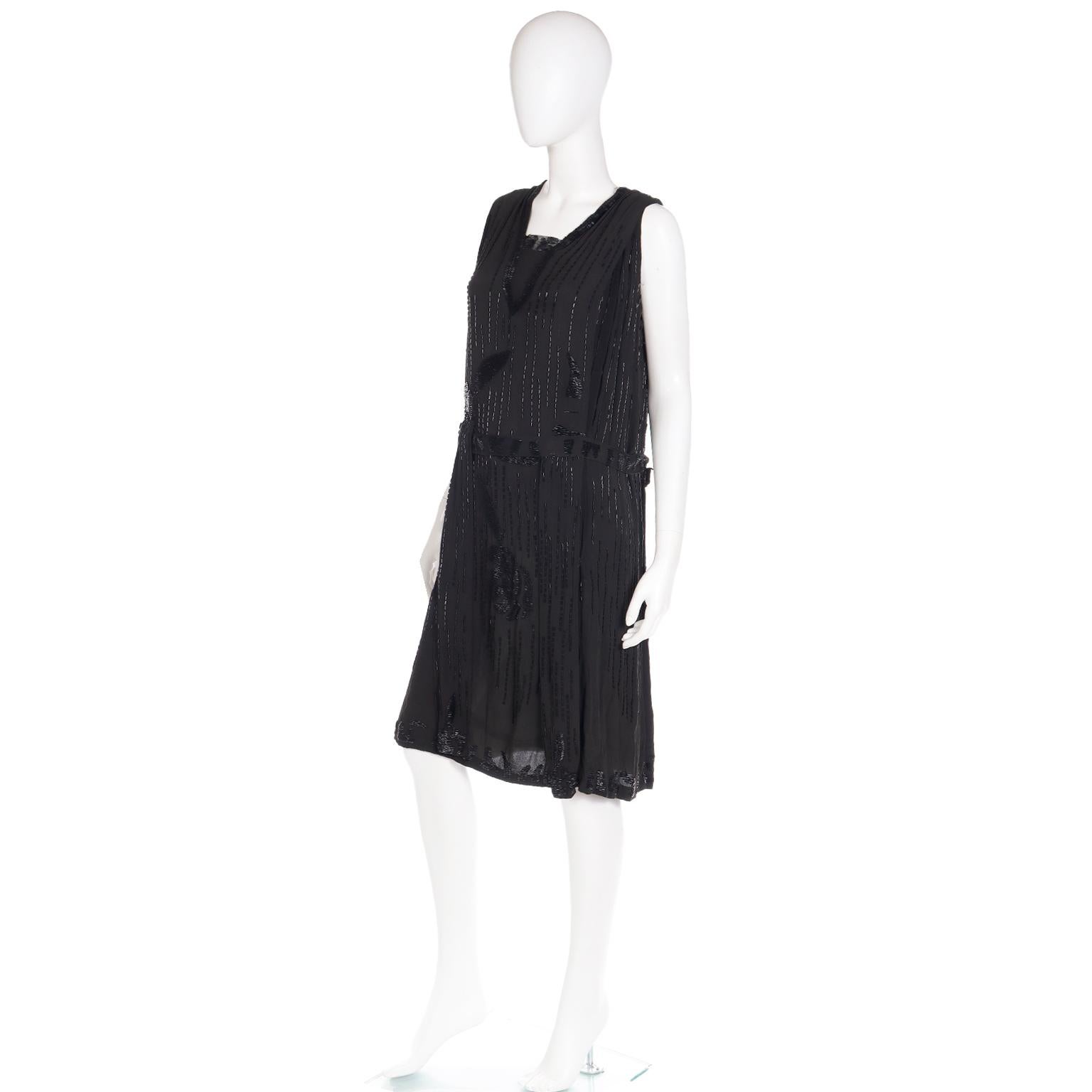 1920s Vintage Beaded Black Evening Dress 4