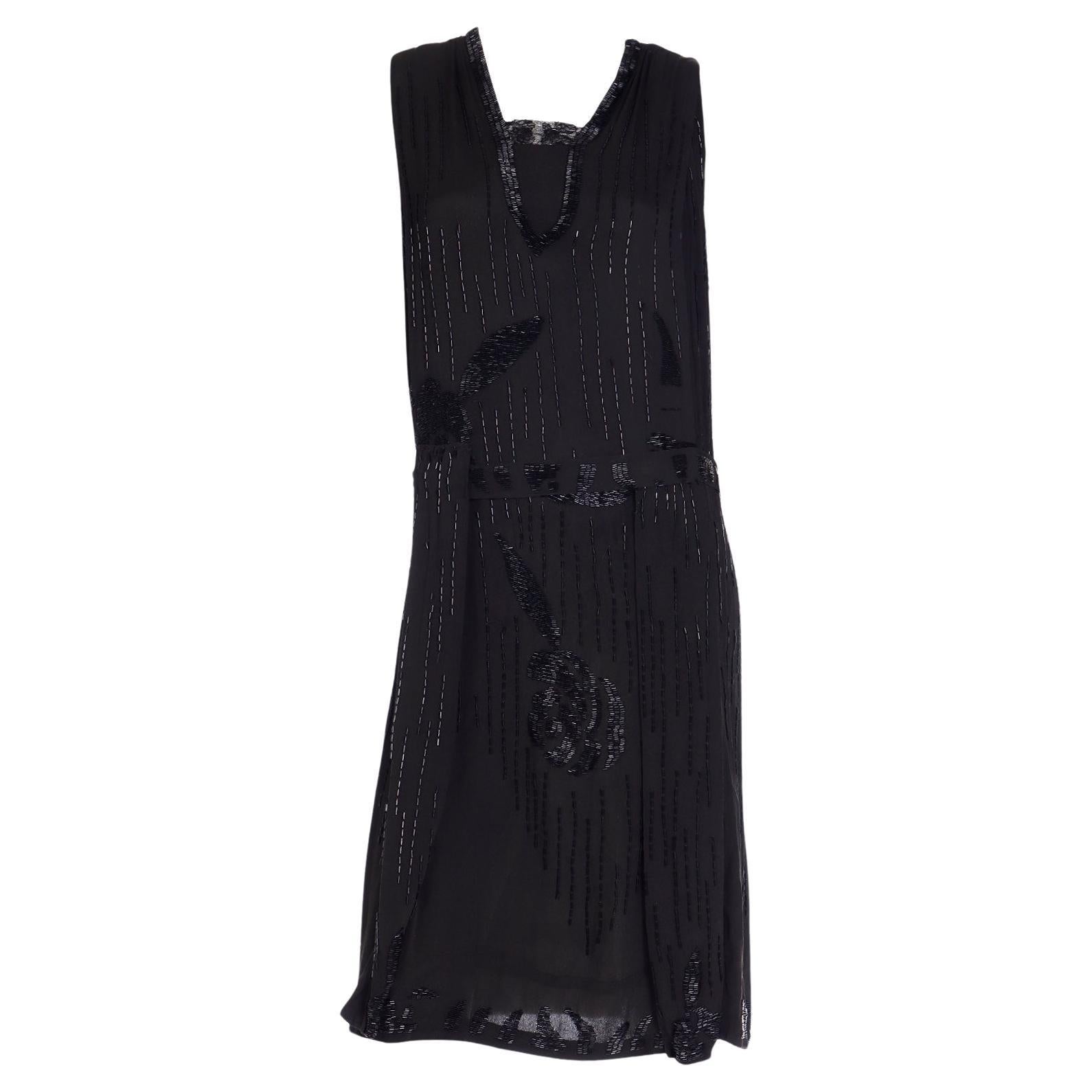 1920s Vintage Beaded Black Evening Dress