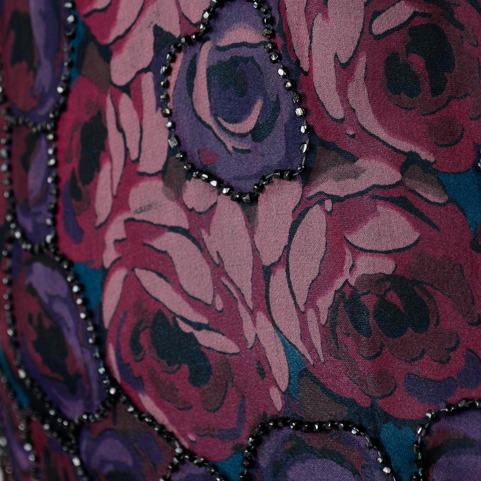 1920s Vintage Beaded Sheer Floral Silk Dress W Under dress Rose Pattern Design 5