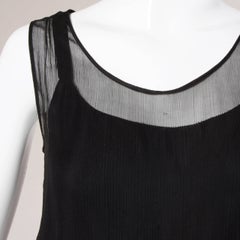 1920s Vintage Black Silk Chiffon Flapper Dress with Rhinestone Belt