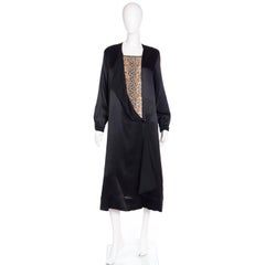 1920s Vintage Black Silk Dress with Intricate Floral Embroidery