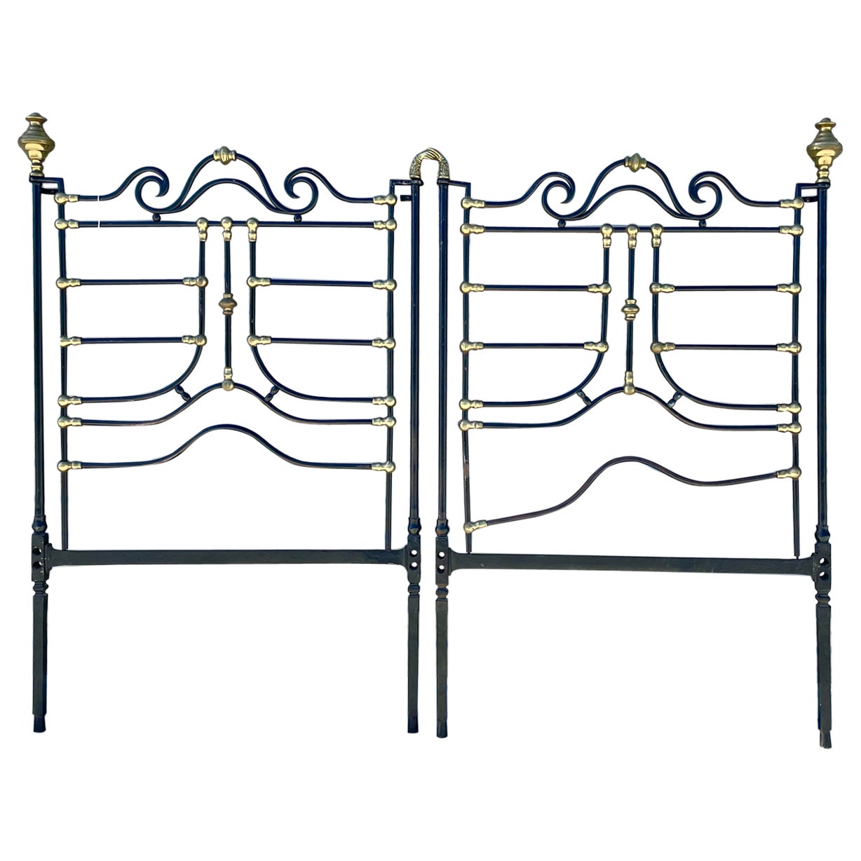 Tête de lit Queen Size en laiton et fer des années 1920