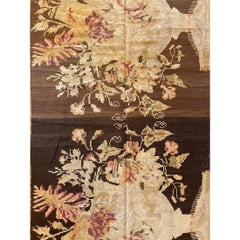 1920s Vintage Brown Botanical Style Bessarabian Rug