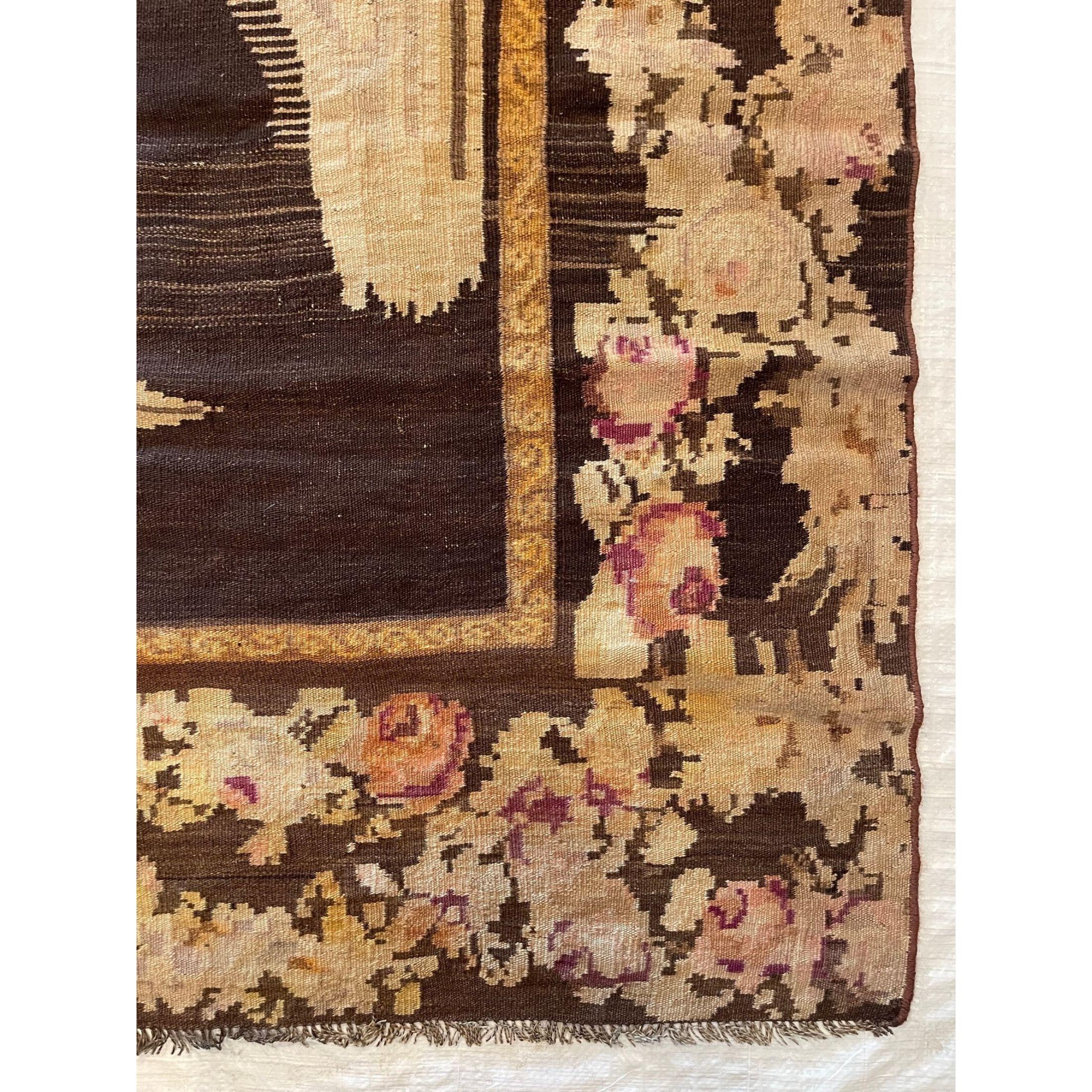 Other 1920s Vintage Brown Botanical Style Bessarabian Rug For Sale