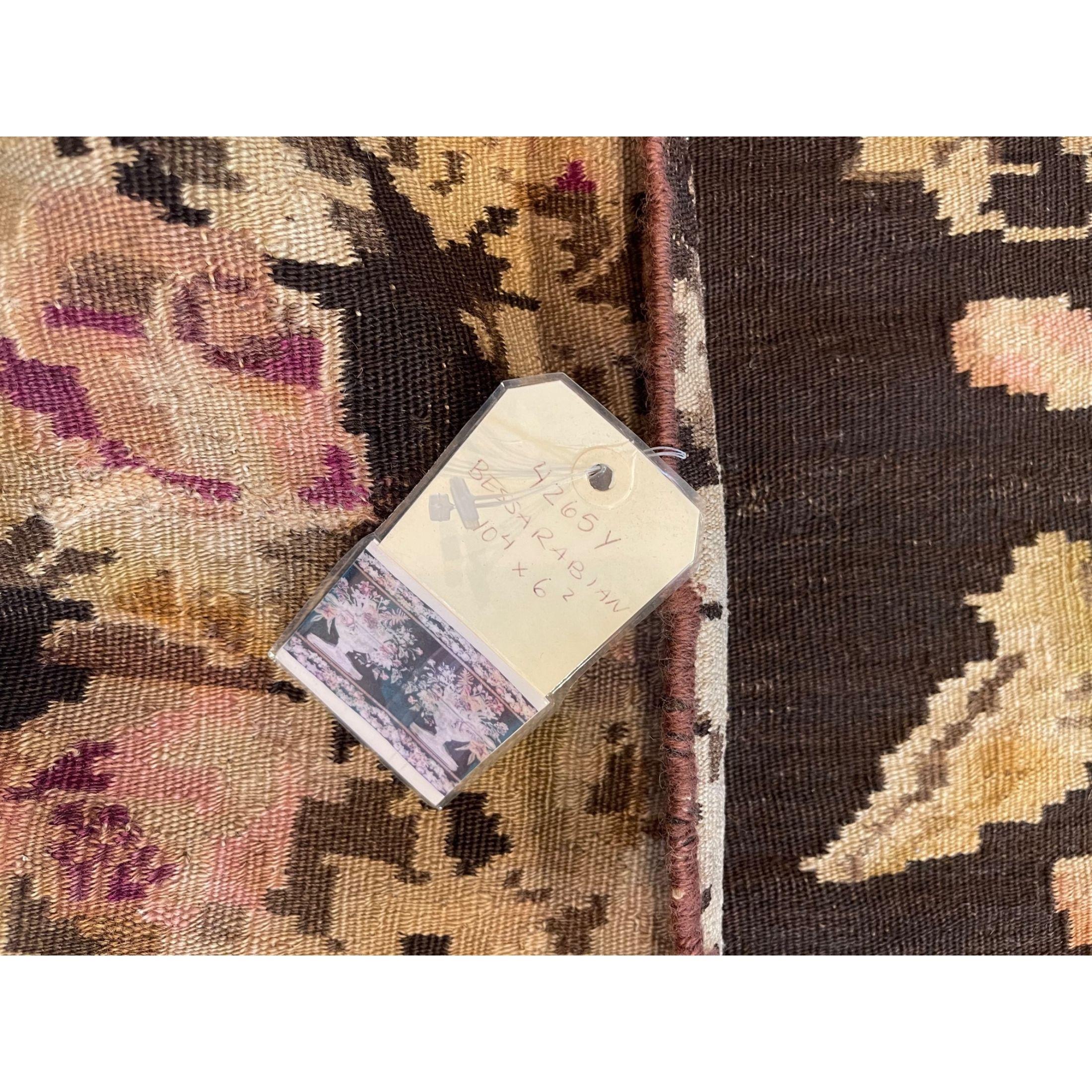 1920s Vintage Brown Botanical Style Bessarabian Rug In Good Condition For Sale In Los Angeles, US