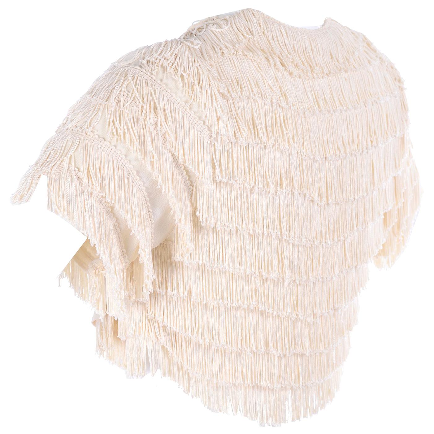 1920s Vintage Cream Fringe Cropped Bolero Top Jacket