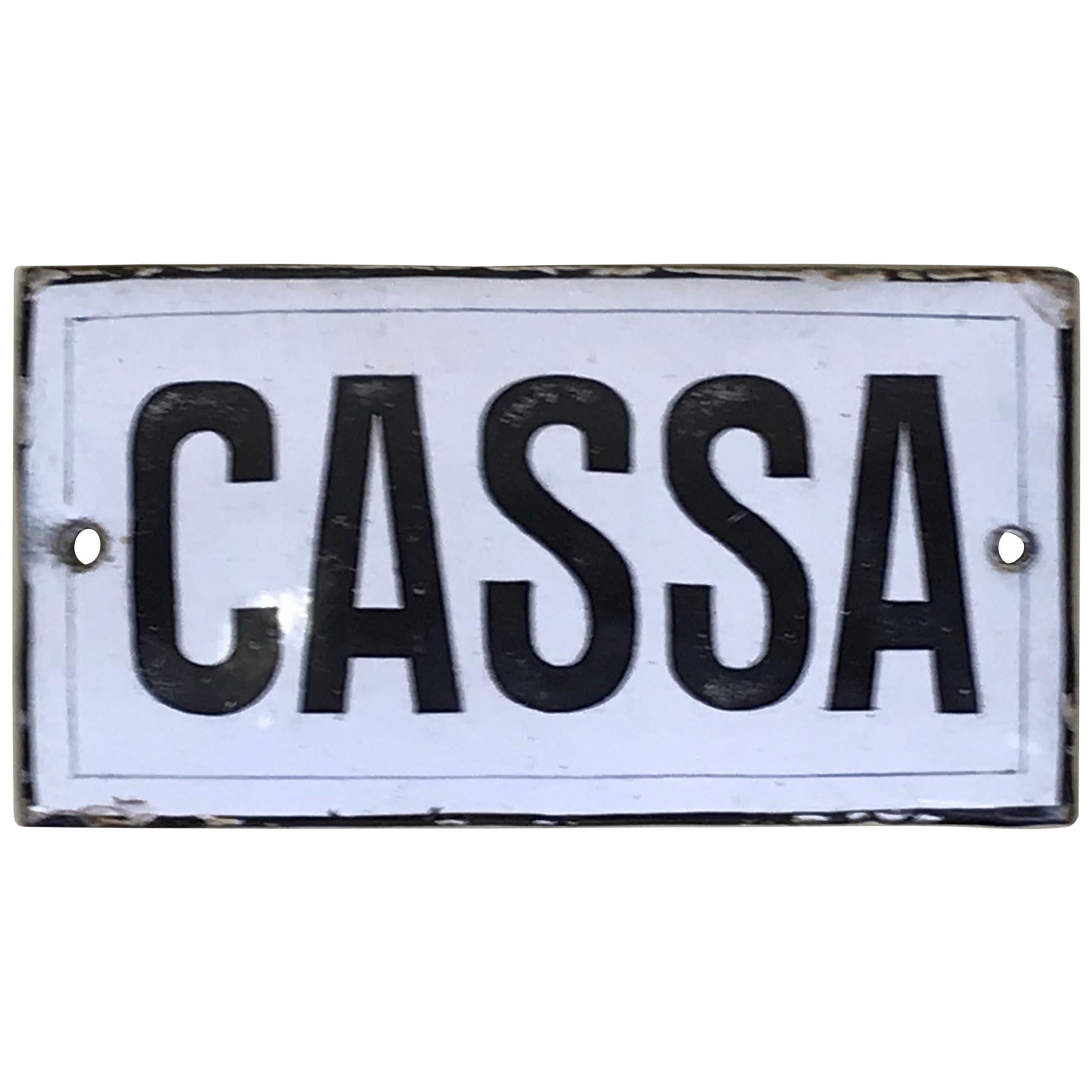 1920s Vintage Curved Italian Enamel Metal Sign "Cassa", ‘Cash Desk Sign’ For Sale