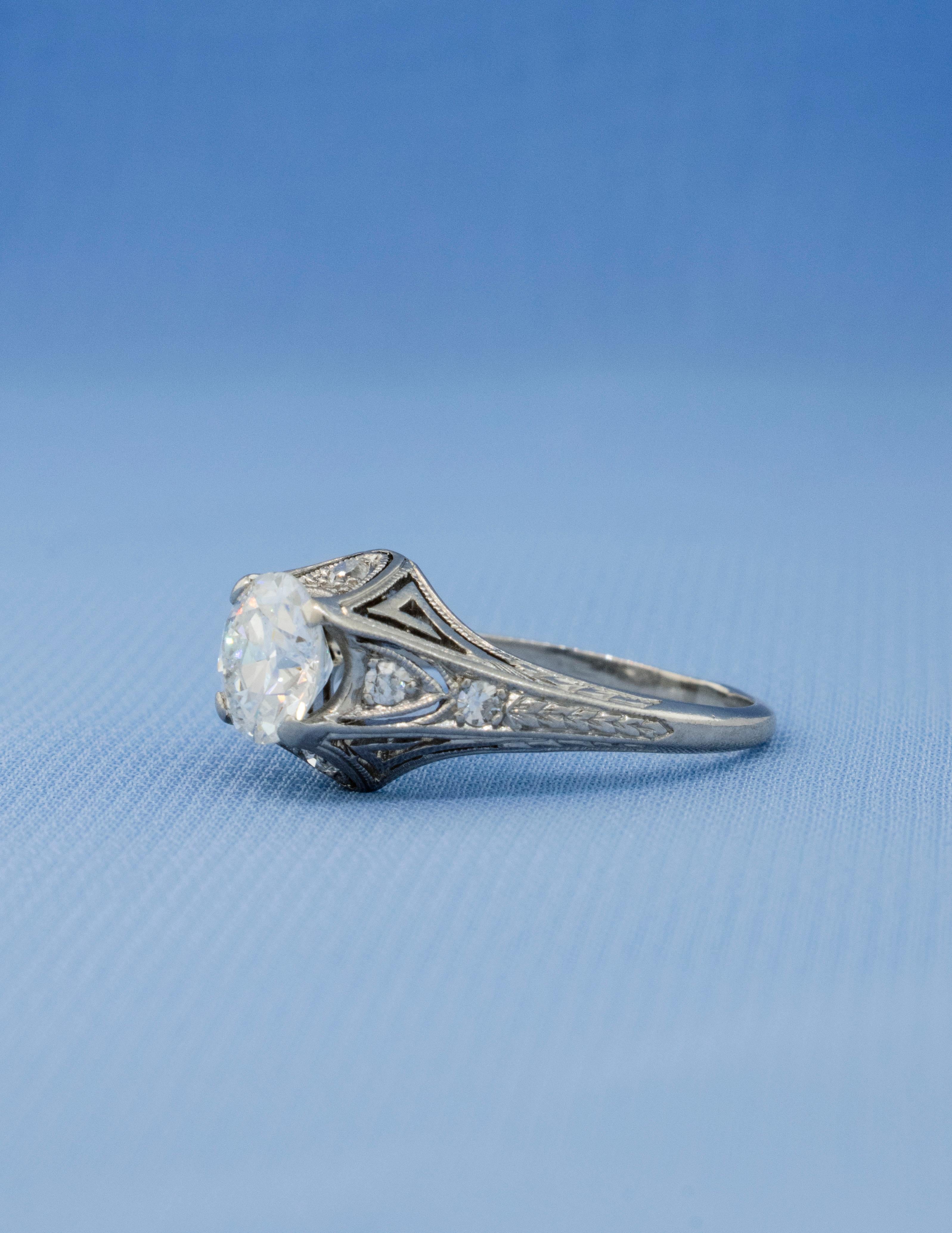 Old European Cut 1920's Vintage Diamond Engagement Ring in Original Platinum Setting For Sale