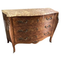 1920s Vintage French Louis XV Style Bombe Marquetry Chest of Drawers