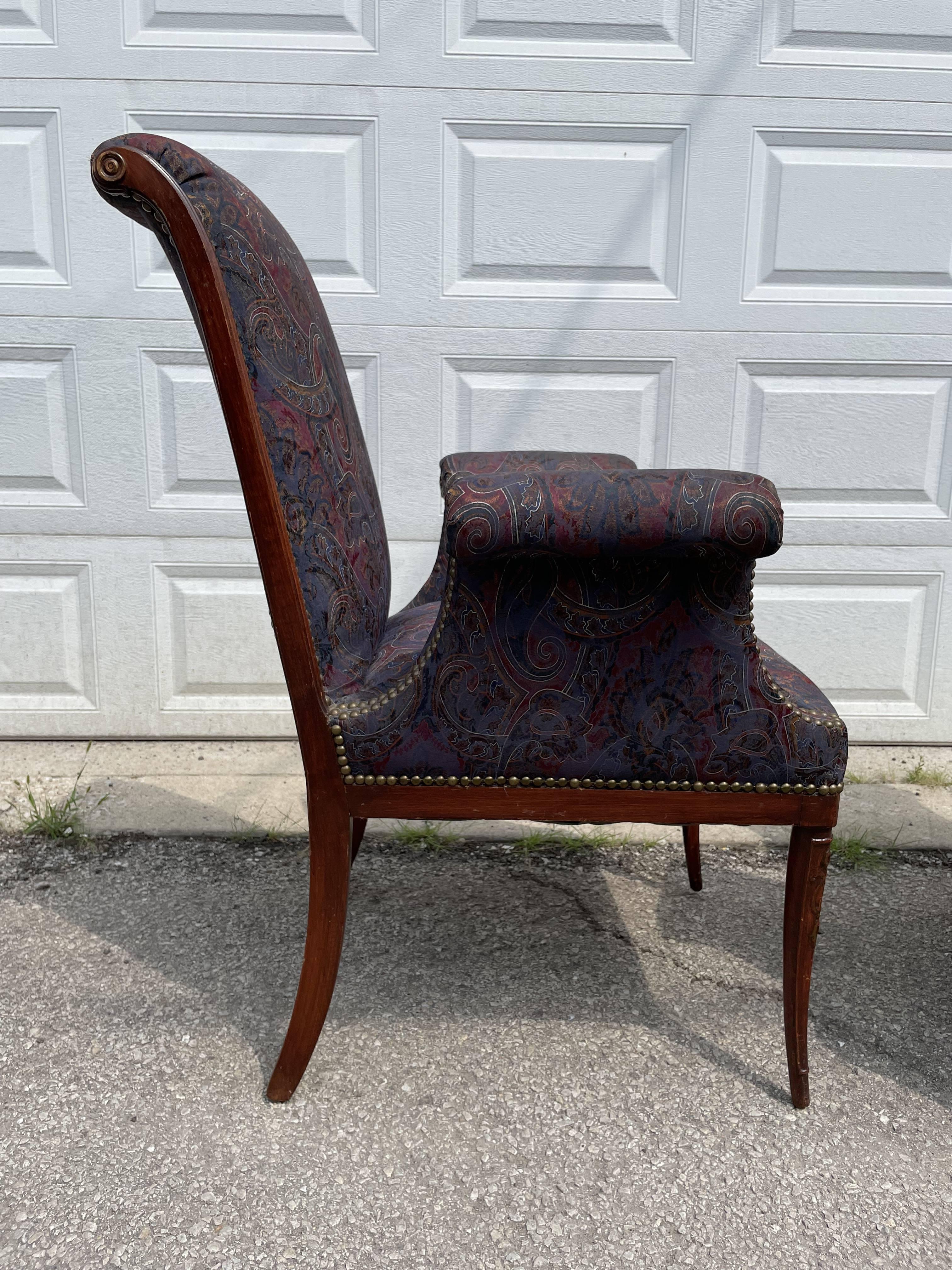 Absolutely stunning chairs from the early 1900’s. They are not only stunning but quite comfortable too! Recently reupholstered with new foam/webbing etc but the previous owner didn’t redo the wood. The original upholstery is still