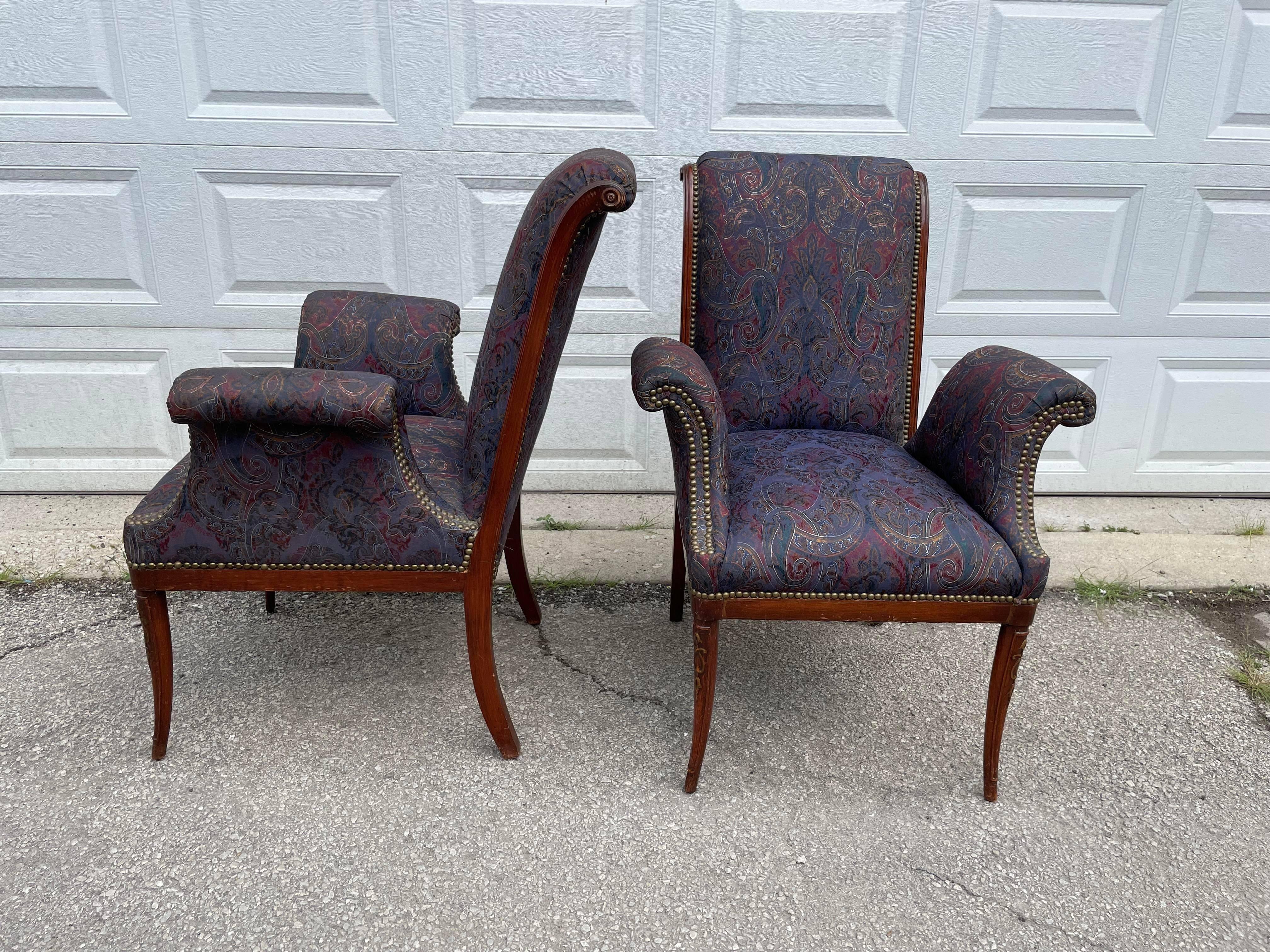 20th Century 1920s Vintage Italian Chairs in Upholstery with Wood, a Pair