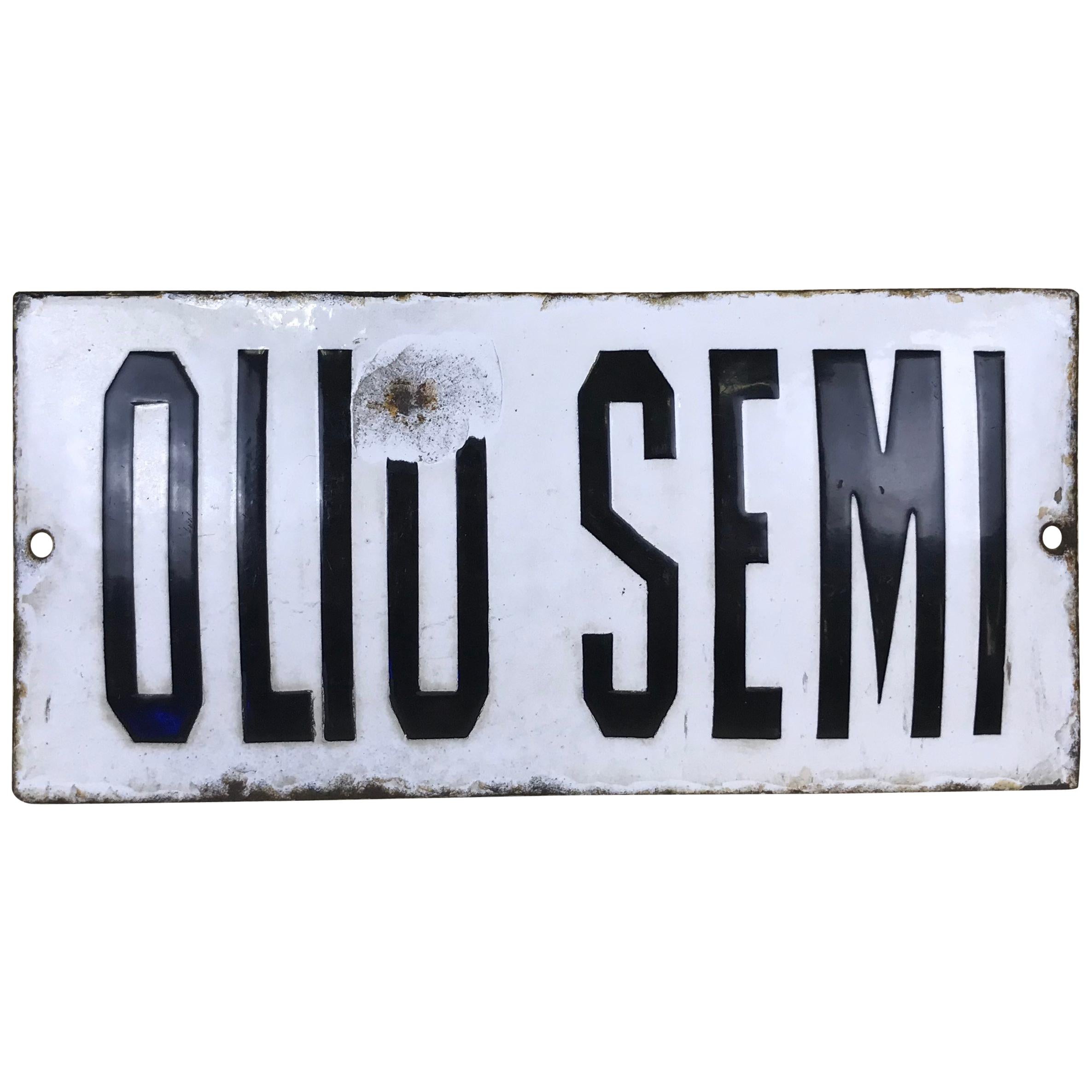 1920s Vintage Italian Enamel Metal Sign "Olio Semi", 'Seed Oil'