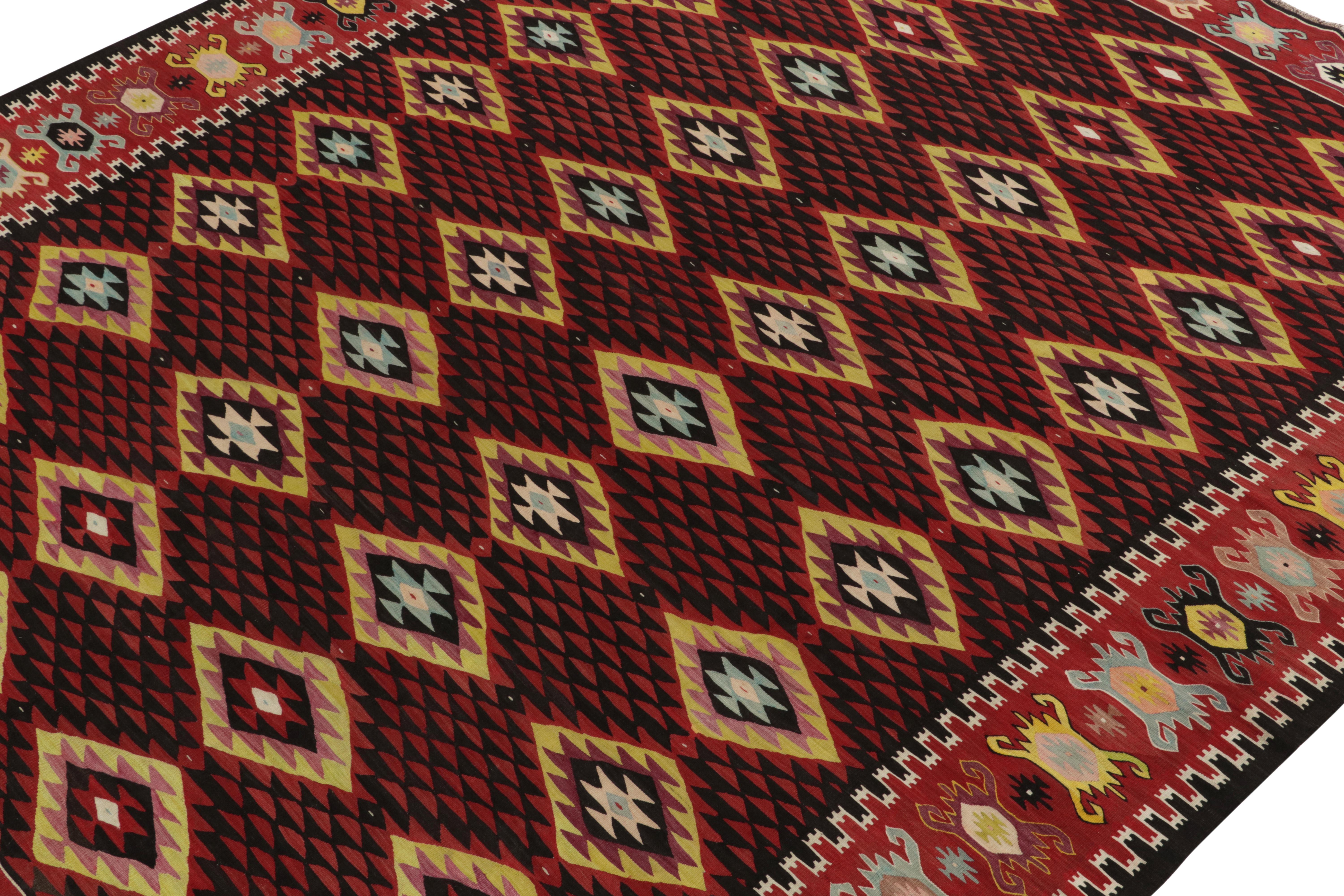 Turkish 1920s Vintage Kilim in Red, Black & Pink Tribal Geometric Pattern by Rug & Kilim For Sale