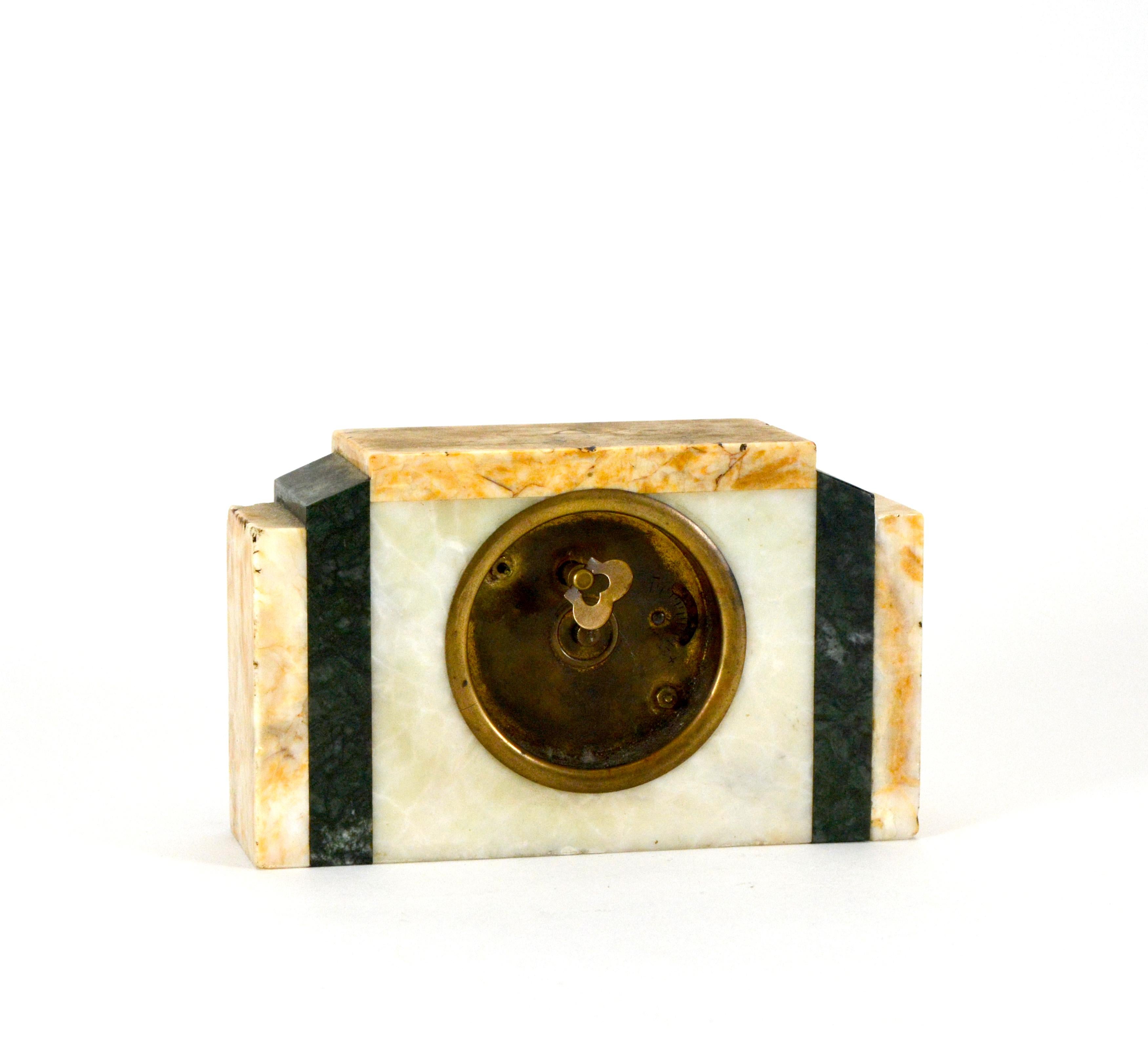 Antique Miniature French Marble Case Art Deco Desk Clock with Second Hand Dial In Good Condition For Sale In Danville, CA
