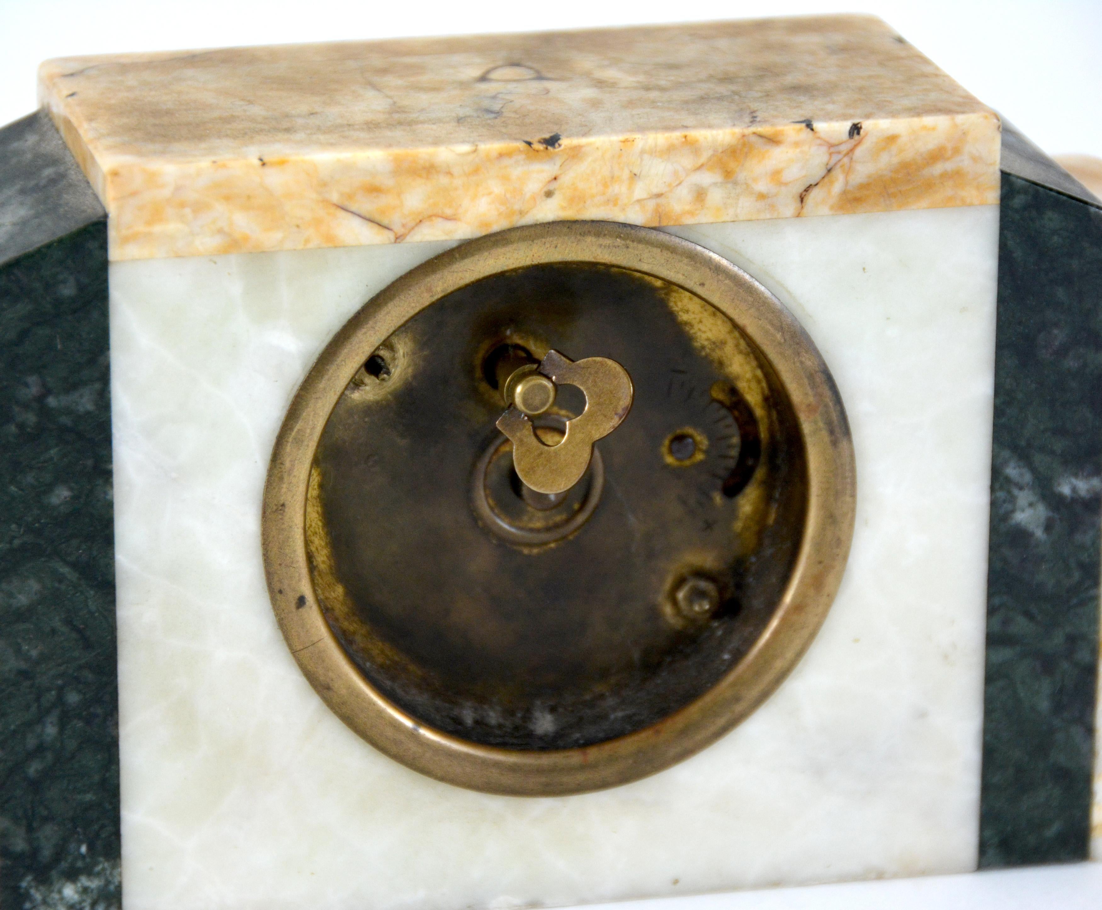 Antique Miniature French Marble Case Art Deco Desk Clock with Second Hand Dial For Sale 2
