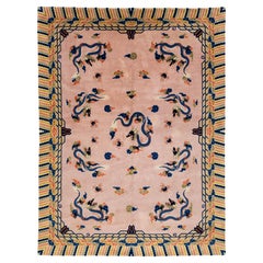 1920s Vintage Peking Wool Rug Handmade In Light Pink with Classic Chinese Design