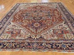 1920s Vintage Persian Heriz Rug Classic Medallion, Rust