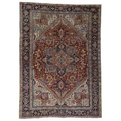 1920s Antique Persian Heriz Rug Classic Medallion, Rust