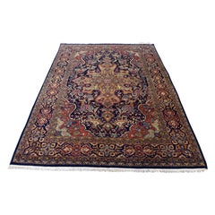 1920s Antique Persian Kashan Rug Navy Blue, Mint Condition