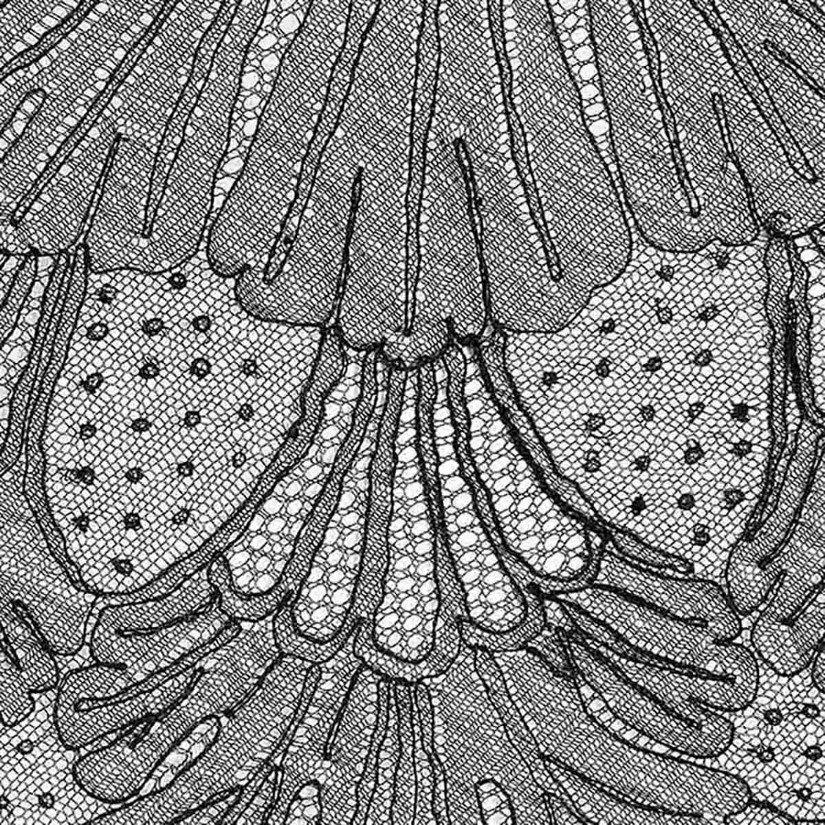 Détails du produit : Robe de thé vintage des années 1920 - Dentelle florale noire - Encolure en V devant et derrière - Fente sur le côté - Manches 3/4 + passepoil en soie noire à l'ourlet
Label : Inconnu 
Contenu du tissu : Noir - Robe en dentelle