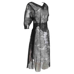 1920s Antique Dress - Floral Lace - Side Split + V-Neck Detail 