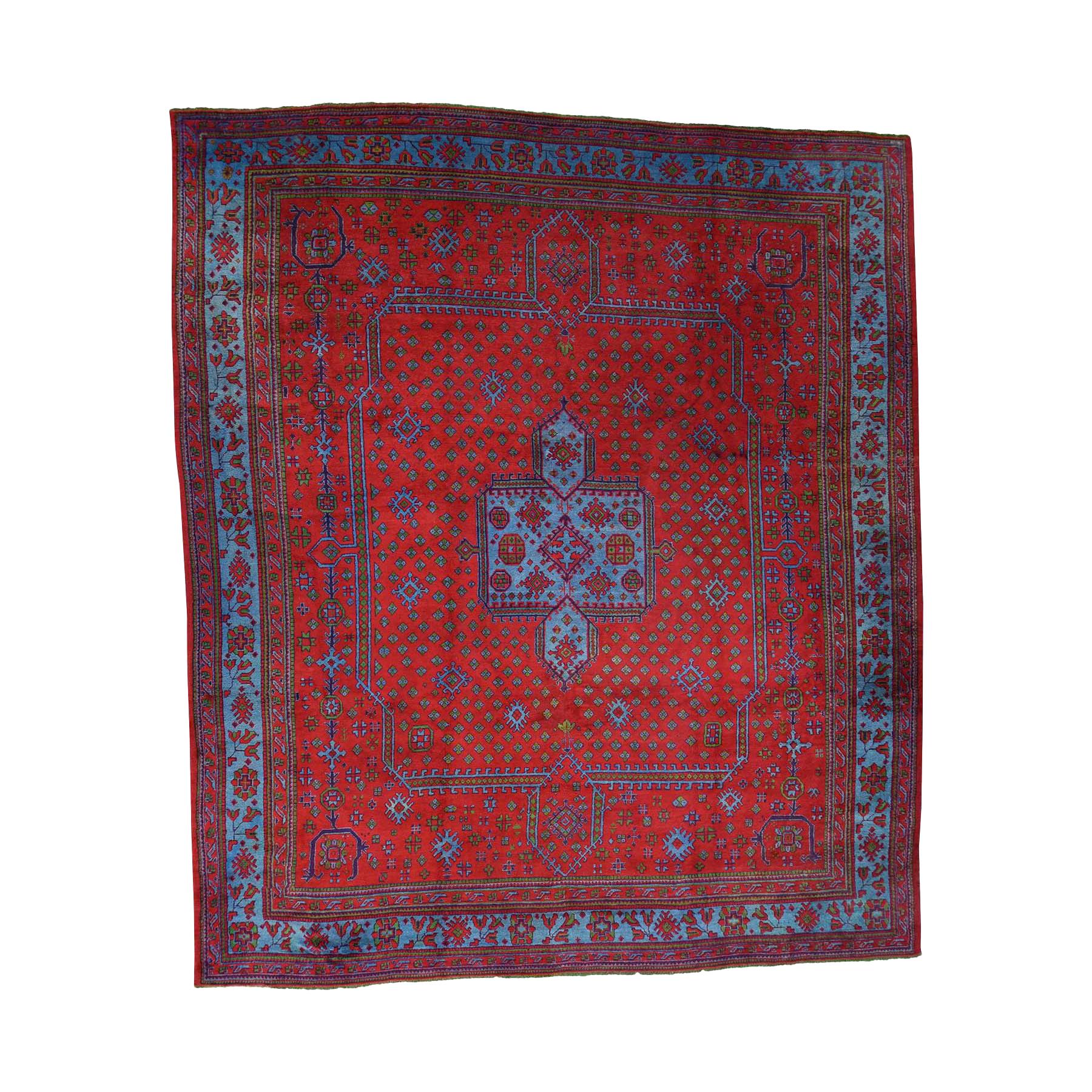 1920s Vintage Turkish Oushak Rug, Huge Square Vivid Red For Sale