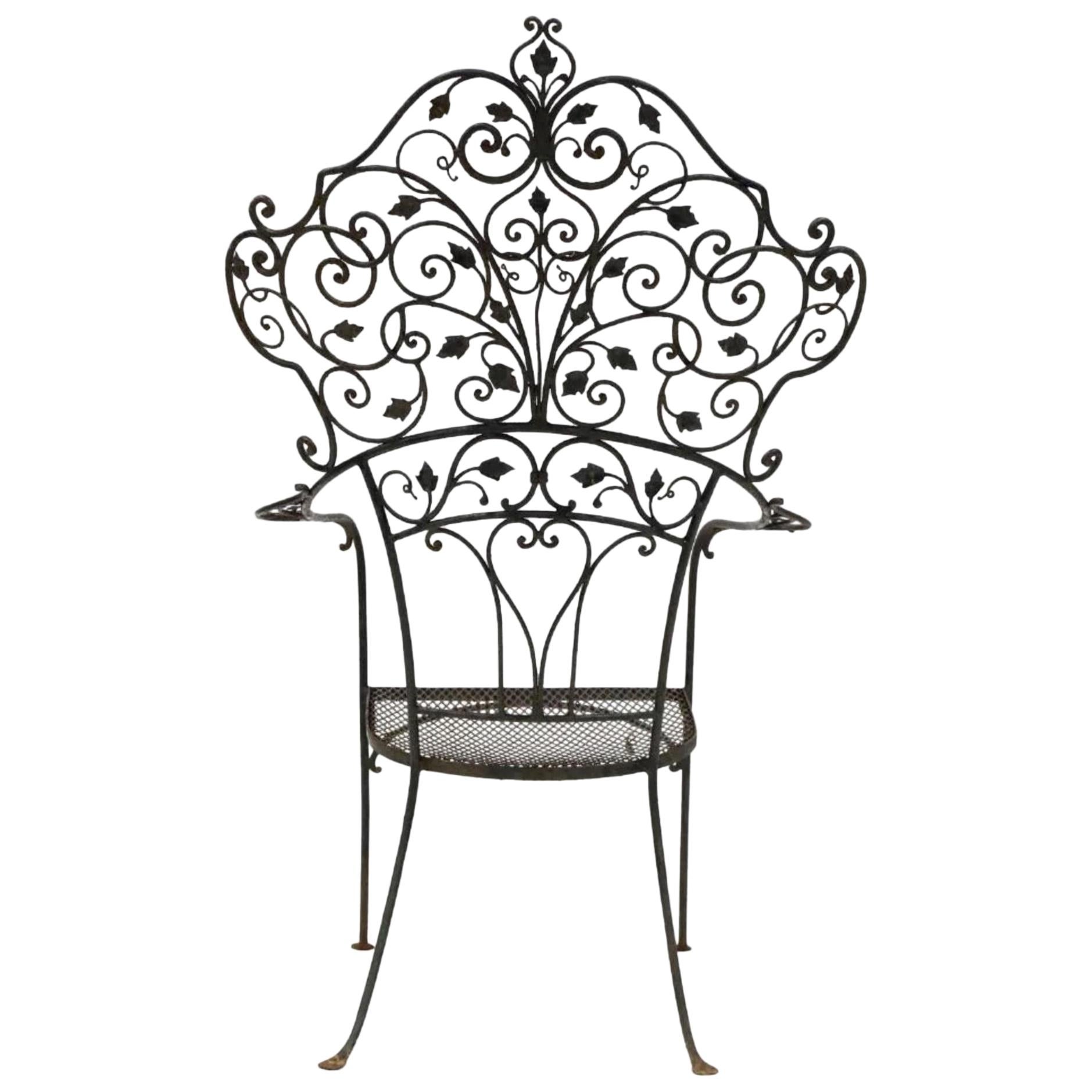 1920s Vintage Wrought Iron Garden Throne Chair