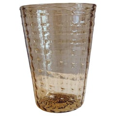 Antique 1920s Vittorio Zecchin Pale Yellow Large Hand-blown Murano Glass Strisce Vase