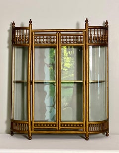 1920s Wall Curio Cabinet with Curved Glass Demilune Stick and Ball Design