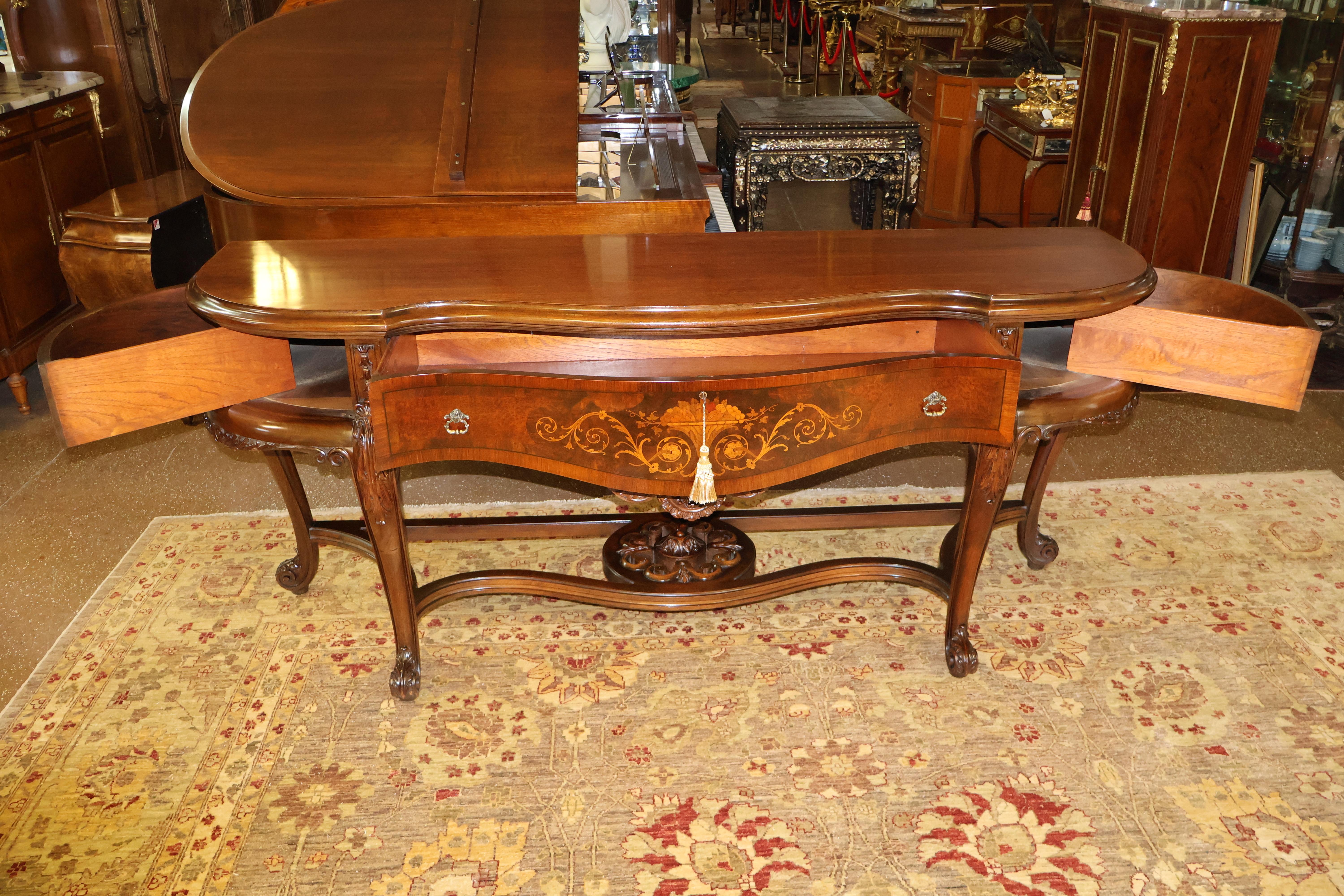 1920's Walnut Inlaid French Style Server Buffet Sideboard By Rockford Furniture For Sale 1