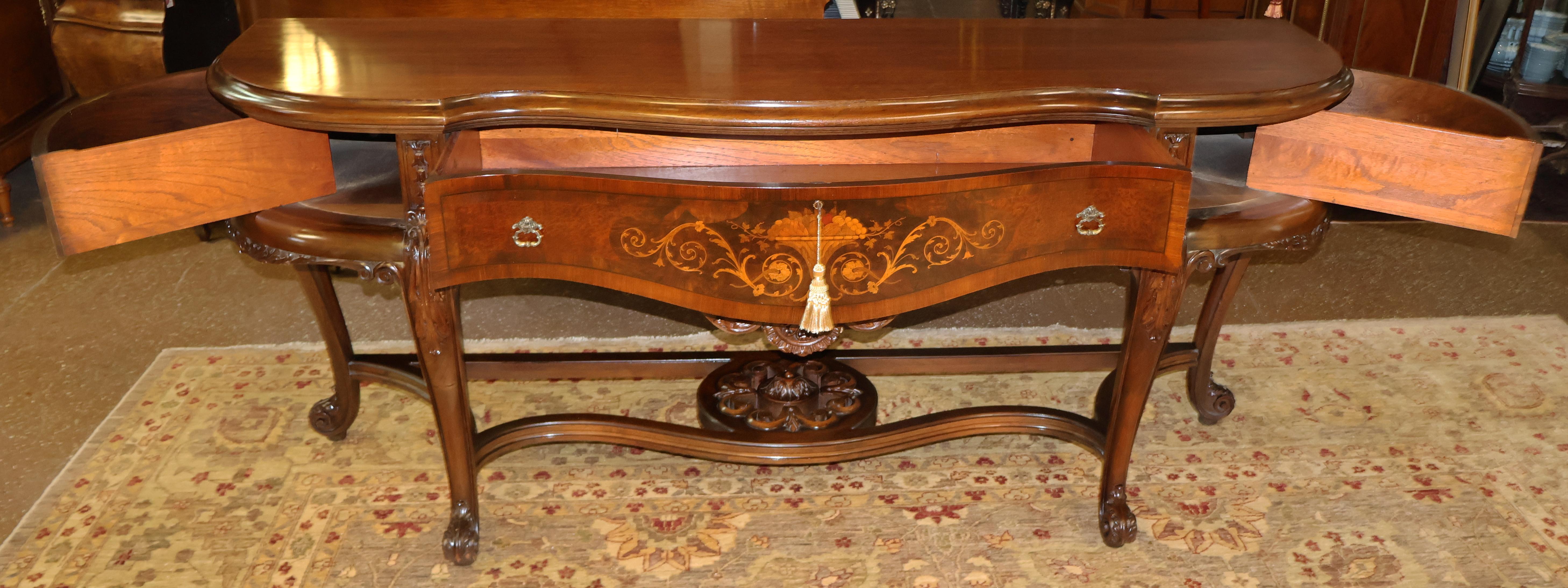 1920's Walnut Inlaid French Style Server Buffet Sideboard By Rockford Furniture For Sale 2