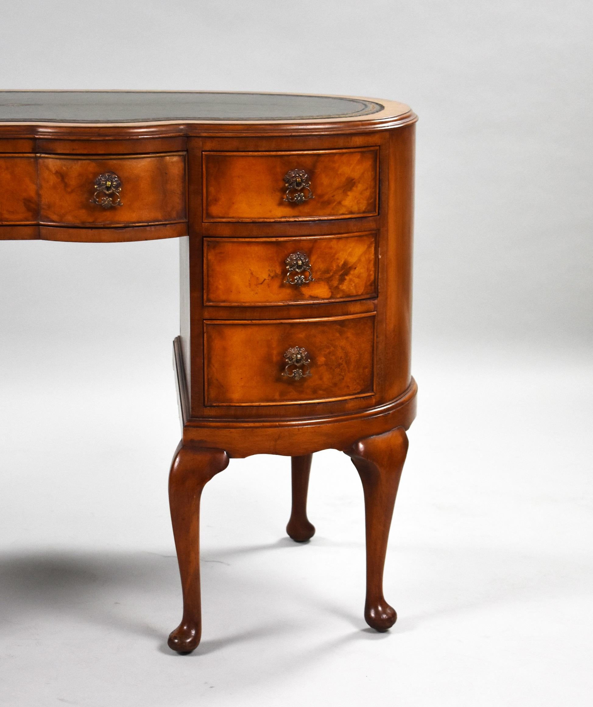 Edwardian 1920s Walnut Kidney Shaped Desk