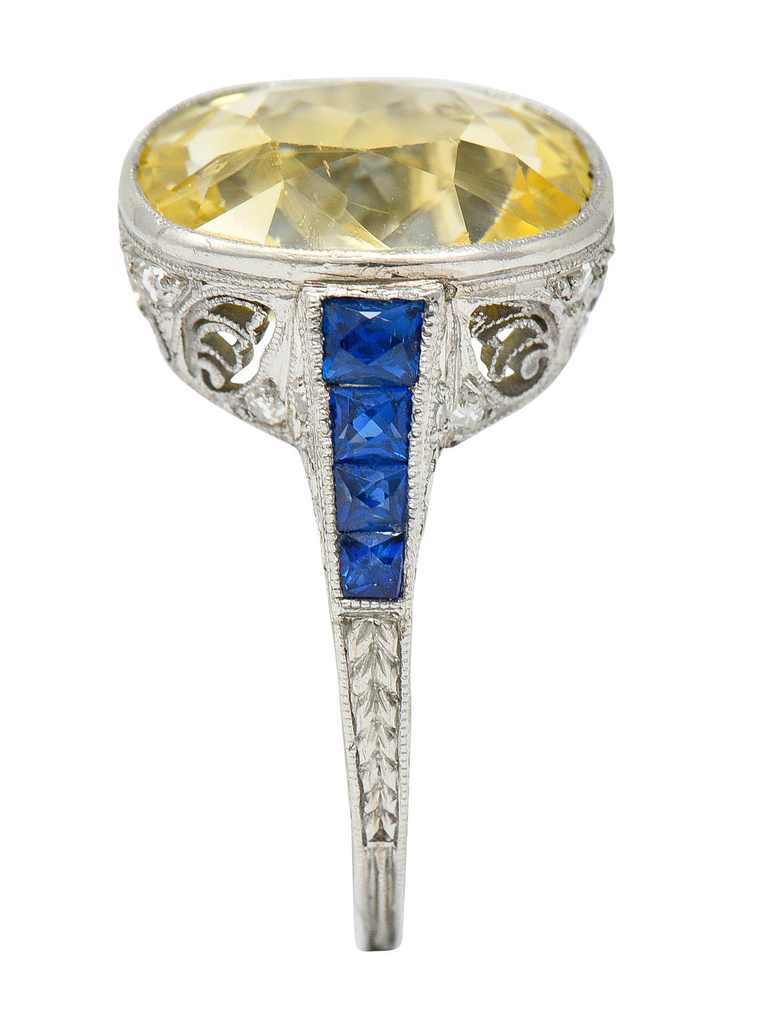1920's Walton & Co. 8.60 Carats Sapphire Diamond Platinum Statement Ring 4
