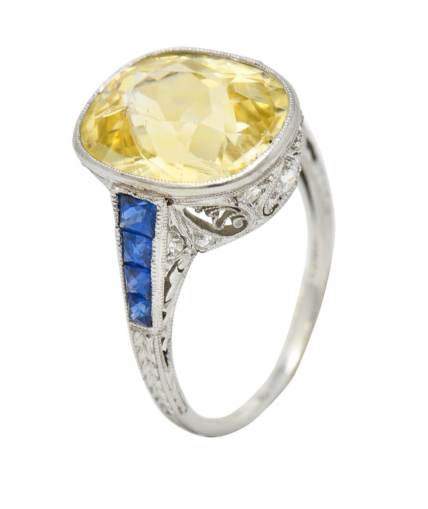 1920's Walton & Co. 8.60 Carats Sapphire Diamond Platinum Statement Ring 5