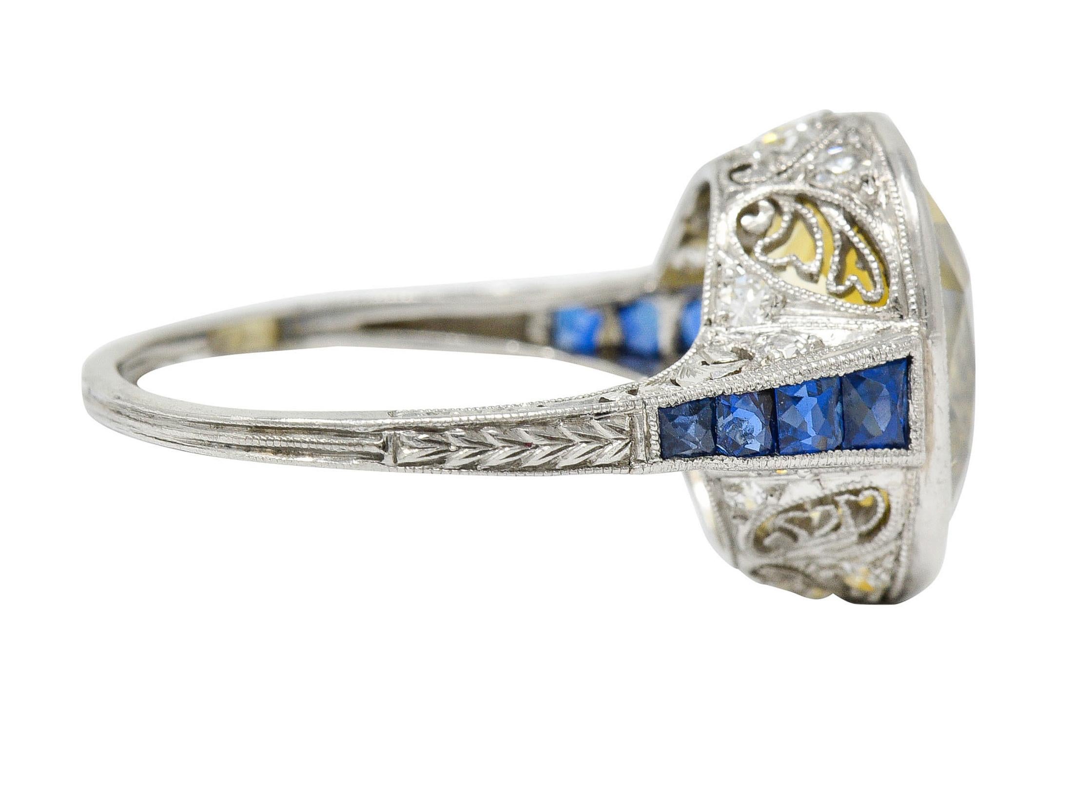 Retro 1920's Walton & Co. 8.60 Carats Sapphire Diamond Platinum Statement Ring