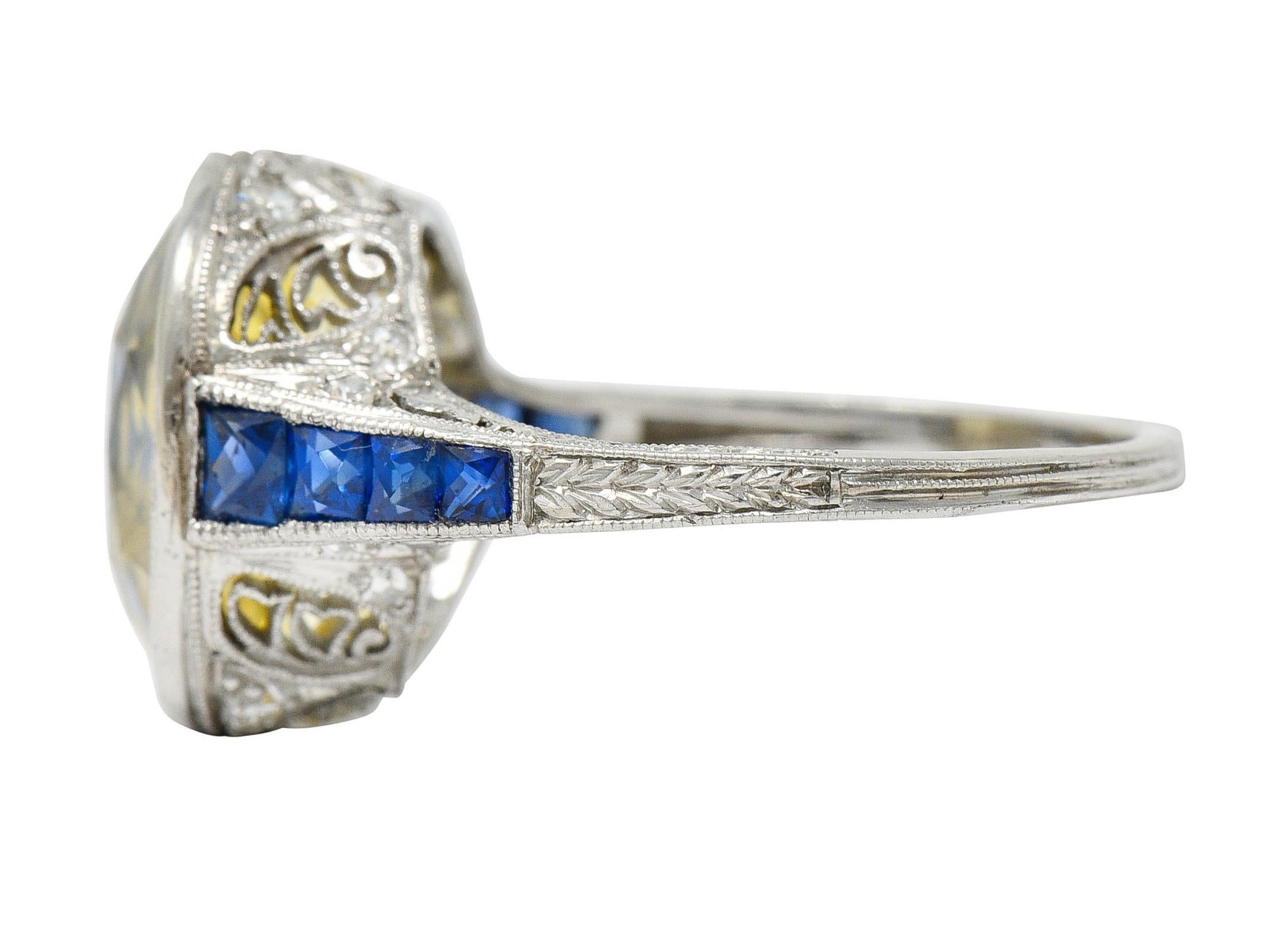 1920's Walton & Co. 8.60 Carats Sapphire Diamond Platinum Statement Ring In Excellent Condition In Philadelphia, PA