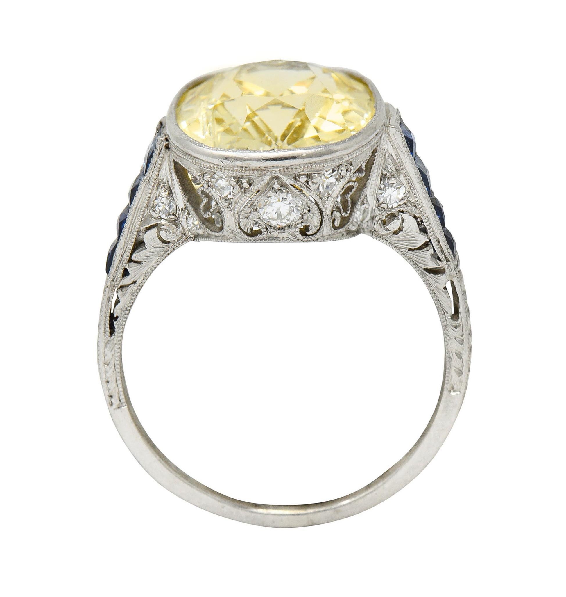 1920's Walton & Co. 8.60 Carats Sapphire Diamond Platinum Statement Ring 2