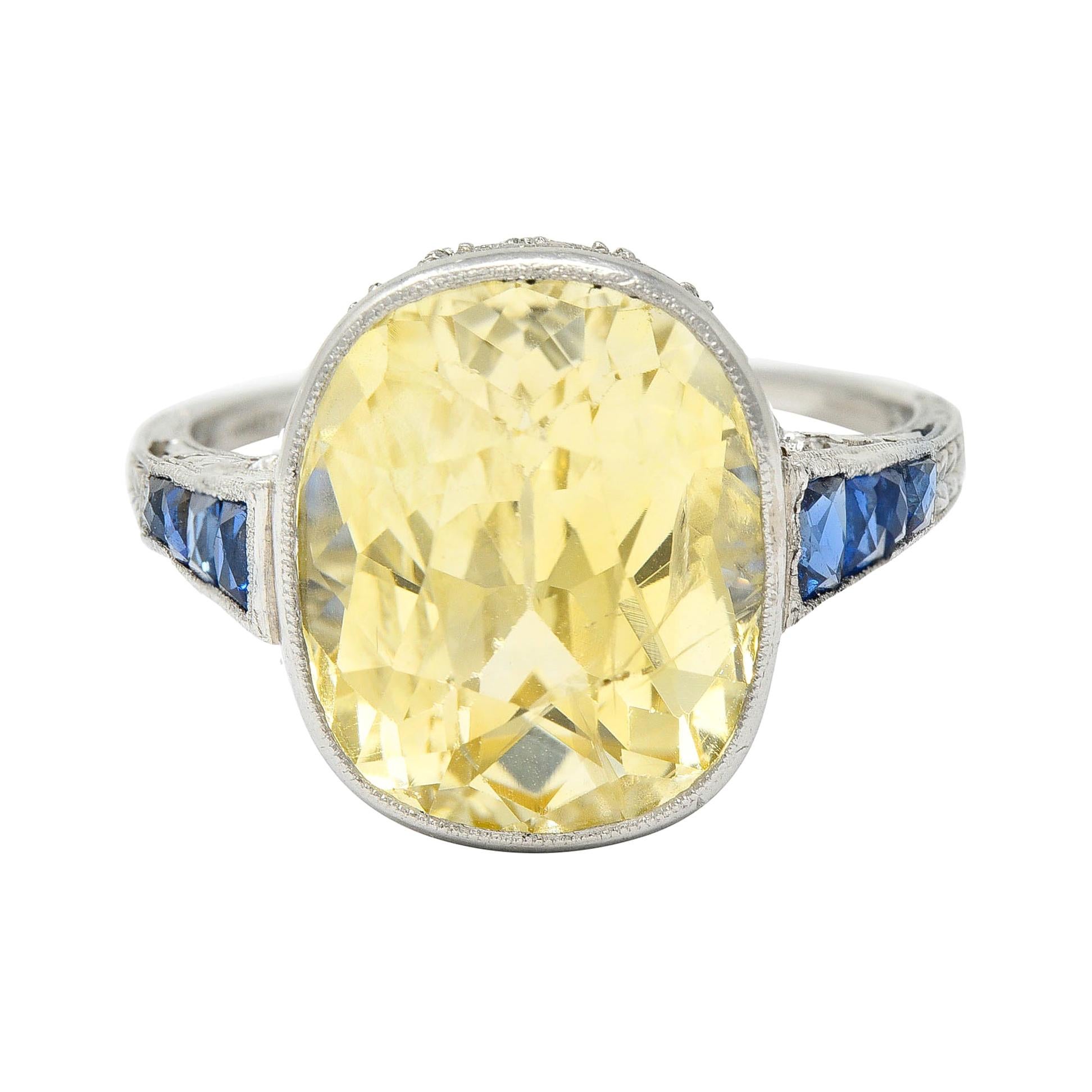 1920's Walton & Co. 8.60 Carats Sapphire Diamond Platinum Statement Ring